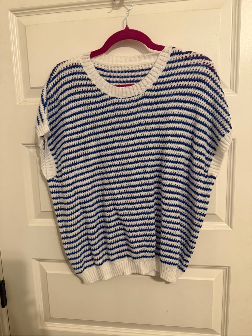 SHEIN Blue and White Striped Crew Neck Sweater